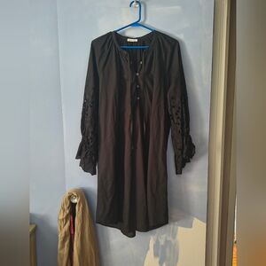 Hana San Livia Black Cotton Poplin Eyelet Dress L 42